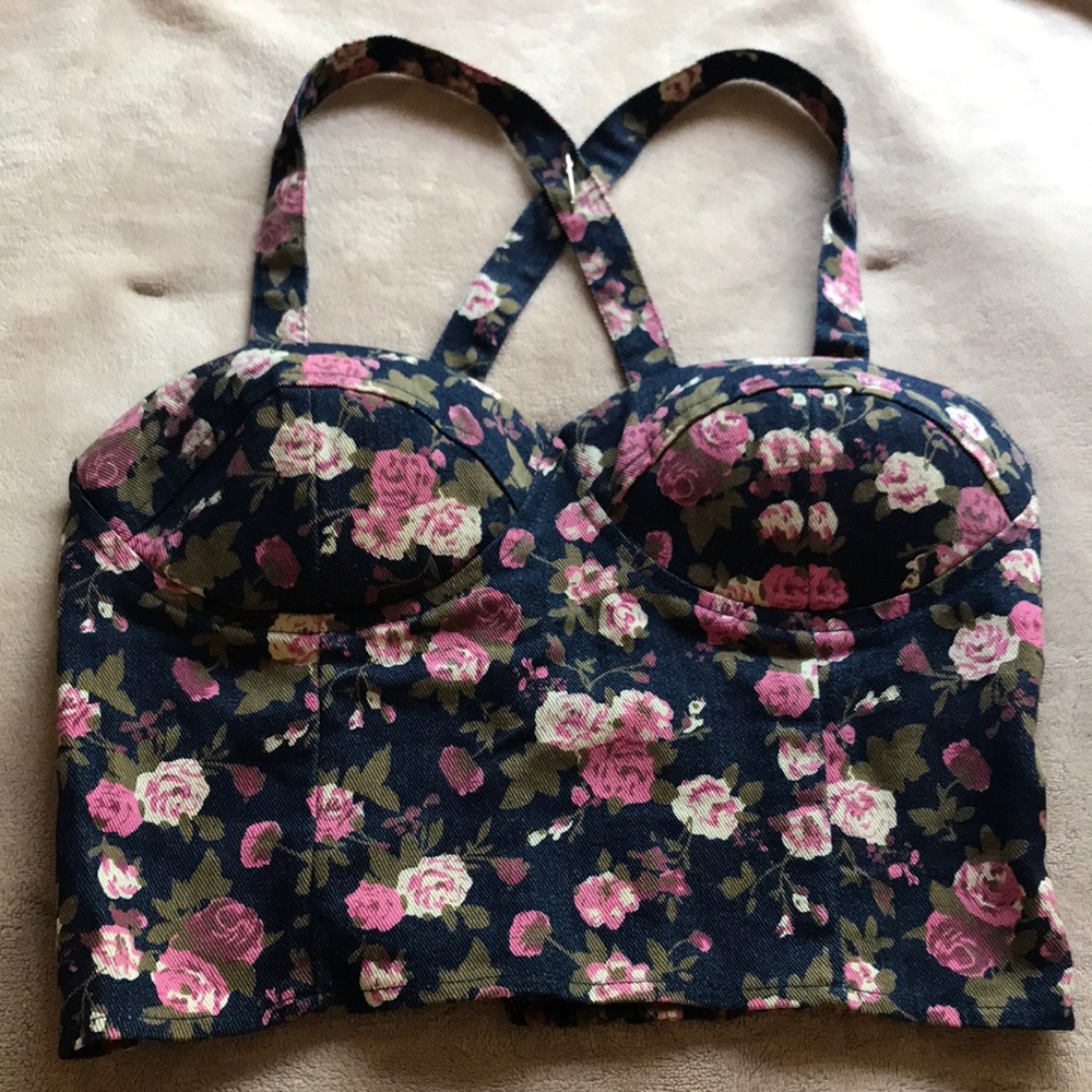 Denim Flower crop top